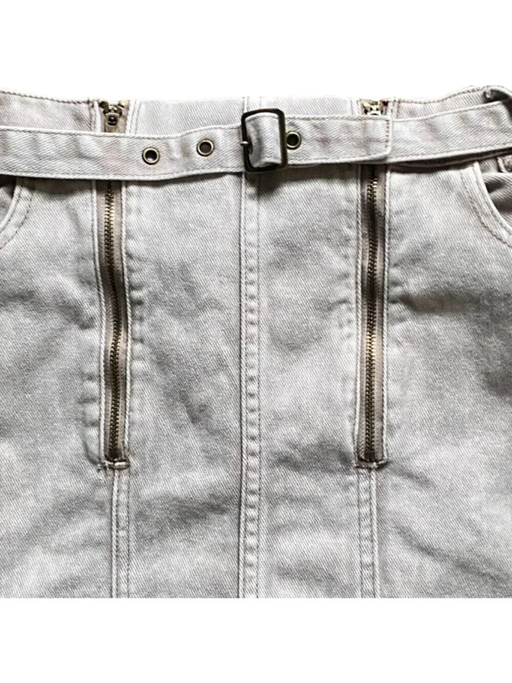 Pac Sun Acid Washed Belted Denim Mini Skirt-Light Gray-Size 28-GUC